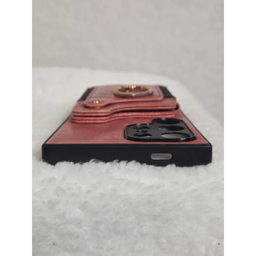 Samsung Galaxy S24 Ultra‎ Wallet Case Rose Pink Leather Card Holder Ring Stand